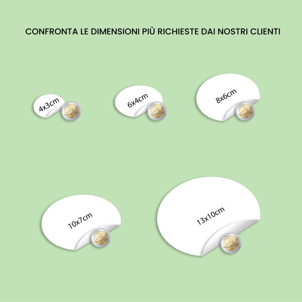 Dimensioni Etichette adesive ovali personalizzate