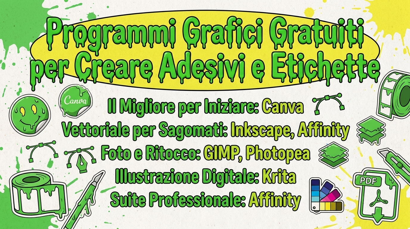 Programmi di grafica gratis aperti su un computer per creare un adesivo